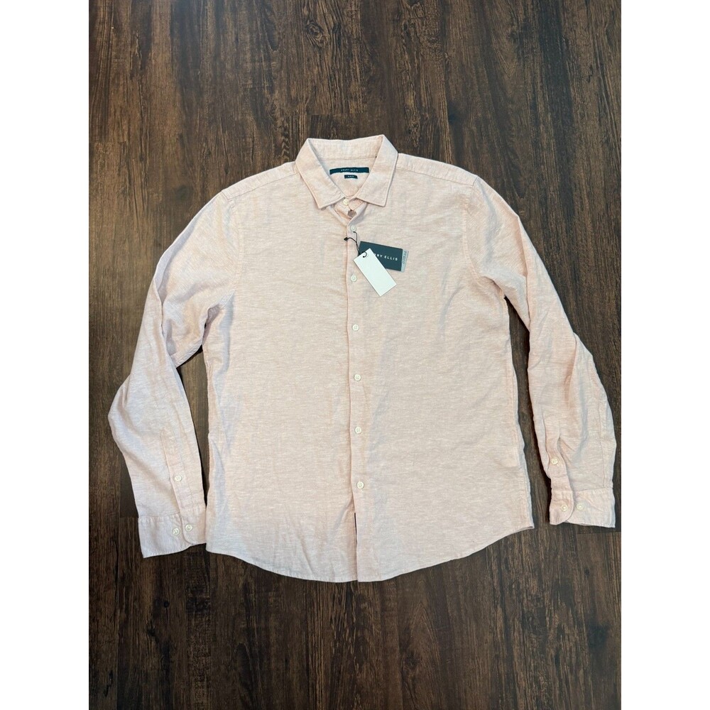 PERRY ELLIS LINEN UNTUCKED SHIRT PINK MENS Sz LARGE OEKO-TEX